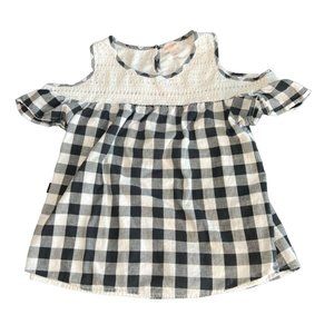 Cat & Jack Black/White Buffalo Check Cold Shoulder Top - Size Large 10/12